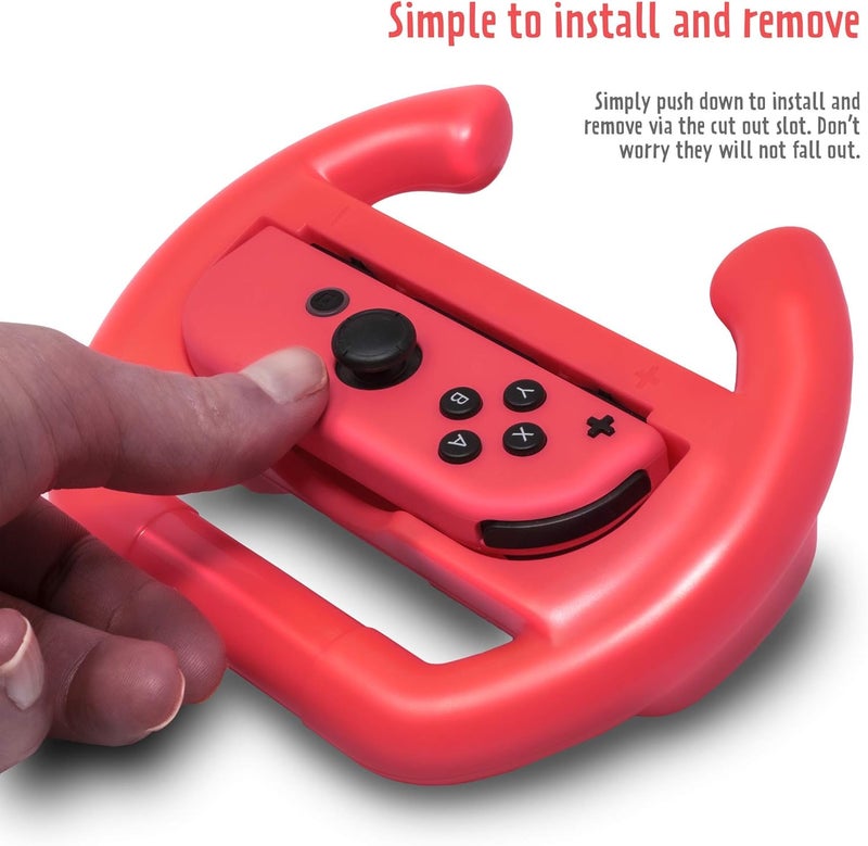 ADZ 2 x Switch Steering Wheel Compatible with Nintendo Switch JoyCon and Mario Kart Switch (Red/Blue) - Image 3