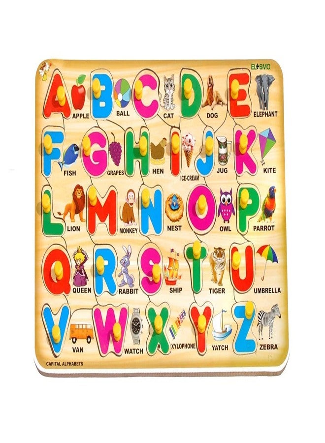 EL SMO Wooden Capital Alphabets Letters Educational Tray Toy for Kids, Pre-School Learning Kit, Colorful Alphabets Board for Unisex Children - Image 1