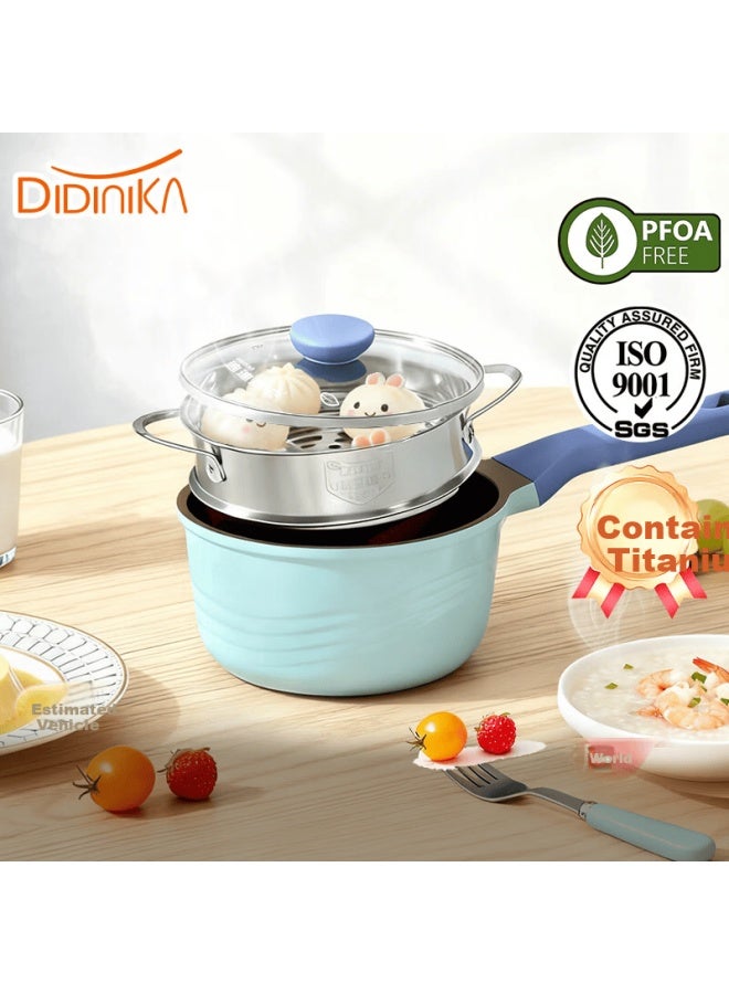 Didinika Small Non-stick Baby Food Pot Multi-function Steaming Boiling Frying Milk Heating Pot With Steamer Basket 18cm - Image 1