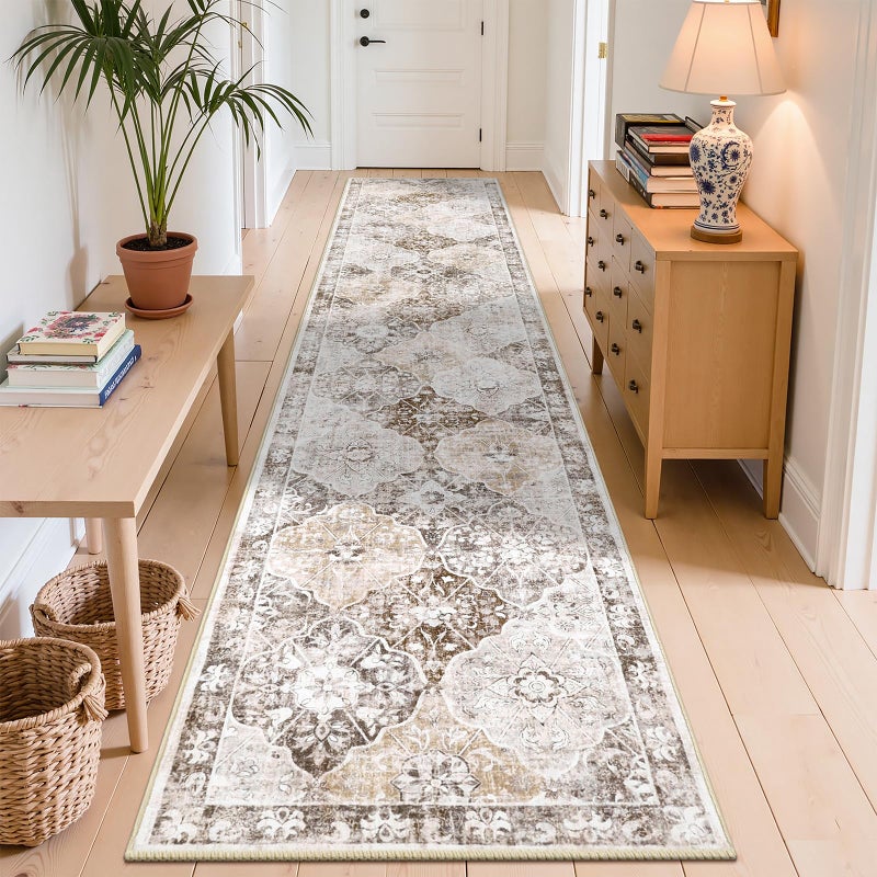 Ileading Washable Hallway Runner Rugs 2x10 Non Slip Runners Area Rug for Entryway Kitchen Bathroom Bedroom Laundry Living Room Long Narrow LowPile Floor Carpet Boho Vintage Throw Mat for Kids Room