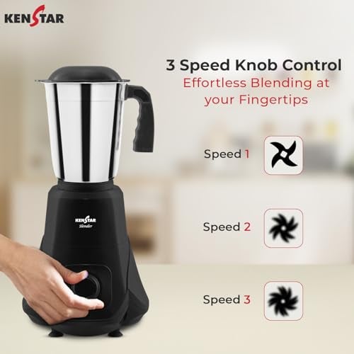 Kenstar SLENDER 3J Mixer Grinder | 3 Multipurpose Jars with High Power Motor | 500 W | Black - Image 3