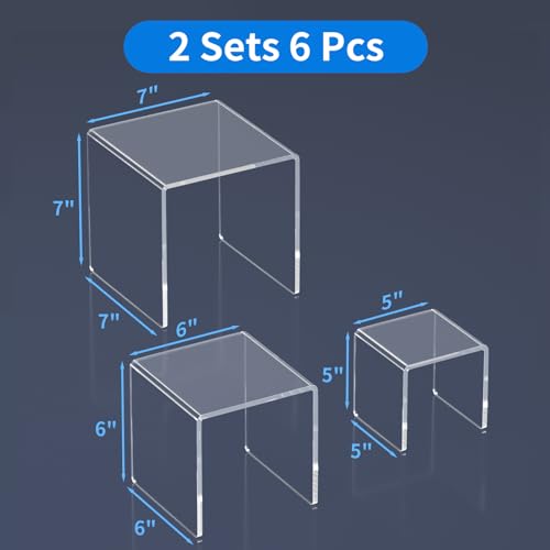 NIUBEE 2Set Acrylic Risers Display for Funko POP Figures,Clear Cake Stands for Candy Dessert Table Decorations-5"x6"x7" - Image 2