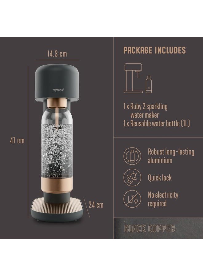 Mysoda Ruby 2 Sparkling Water Maker - Silent Carbonated Water Machine Made of Robust Long-Lasting Aluminium & 1L Water Bottle - Without CO2 Cylinder - Colour Black Copper - Image 5