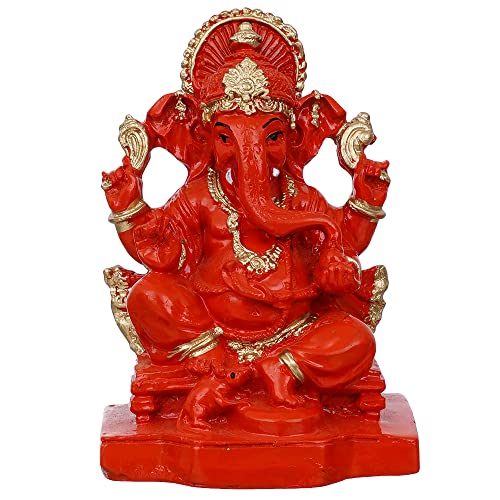 Webelkart Polyresin Ganesha Statue for Car Dashboard Ganesha Murti Ganpati Idol Figurine for Home Temple| Ganesha Idol for Car Dashboard -Ganesha Idol for Home Decor Entrance (4 inches,Orange) - Image 2