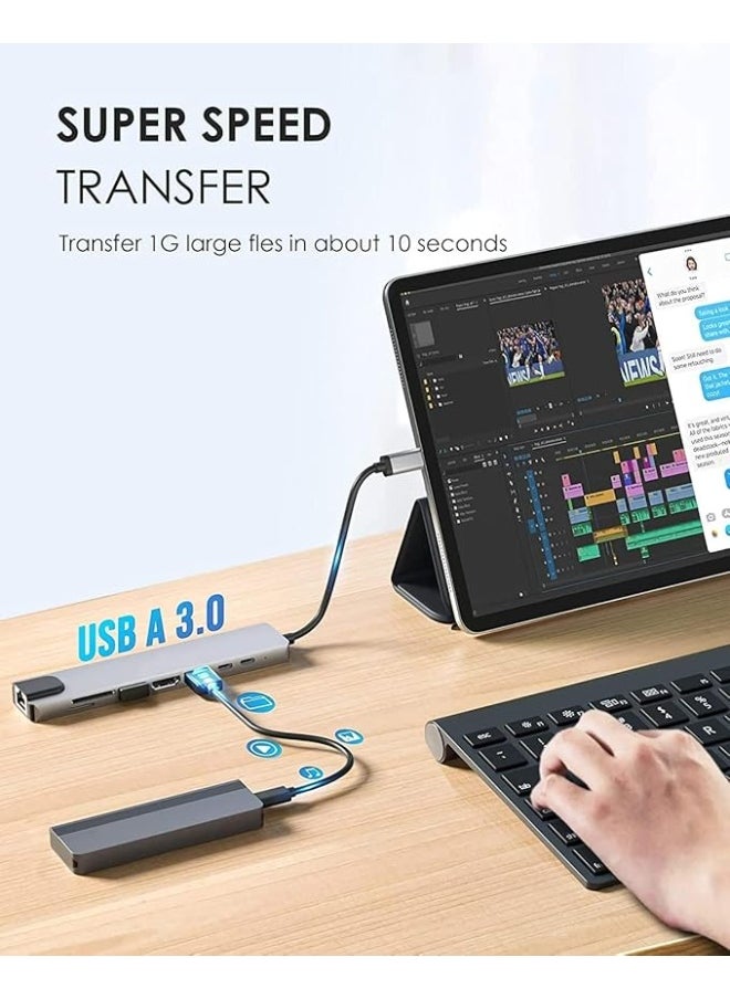 8-in-1 USB-C Multiport Adapter – 4K HDMI, Power Delivery, USB-C, Ethernet, 2 USB Ports, SD/TF Card Reader – Compatible with USB-C Laptops and MacBook Pro
