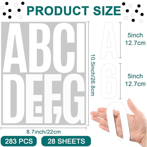 AXZTYYLA 283 PCS 28 Sheets Large Letter Stickers 5 Inch Vinyl Alphabet Numbers Letter Stickers Self Adhesive Bulletin Board Letters for Poster Bulletin Boards Mailbox Crafts Classroom Home Decor (White) - Image 2