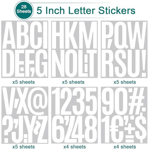 AXZTYYLA 283 PCS 28 Sheets Large Letter Stickers 5 Inch Vinyl Alphabet Numbers Letter Stickers Self Adhesive Bulletin Board Letters for Poster Bulletin Boards Mailbox Crafts Classroom Home Decor (White) - Image 4