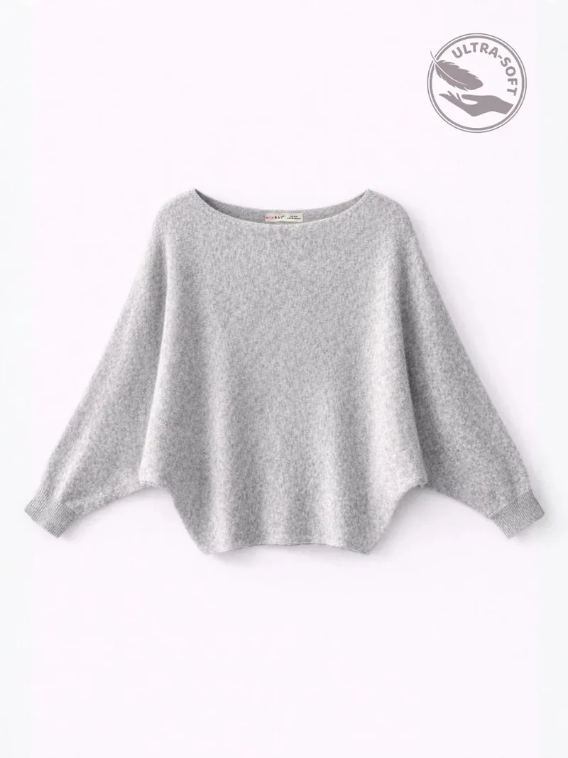 ميكسراي MIXRAY Oversized Boat Neck Ribbed Knit Sweater