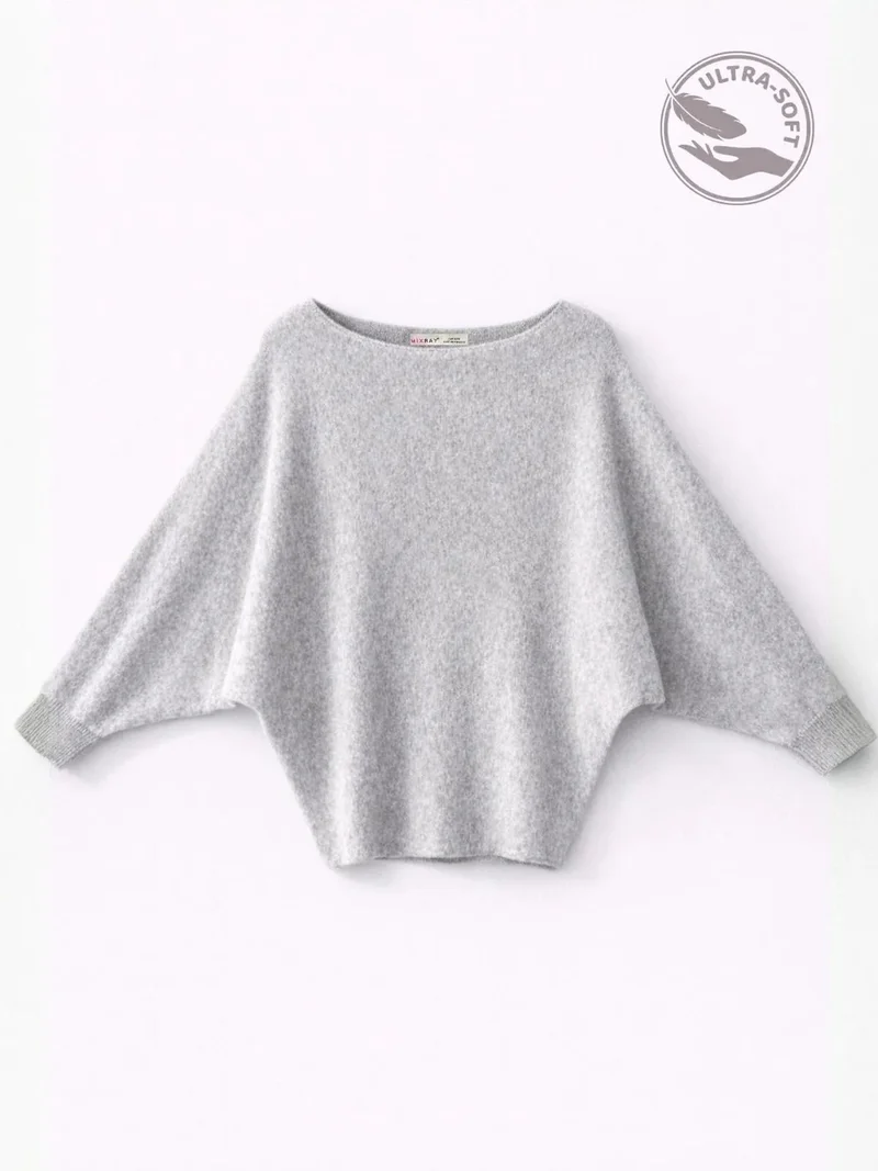 ميكسراي MIXRAY Oversized Boat Neck Ribbed Knit Sweater