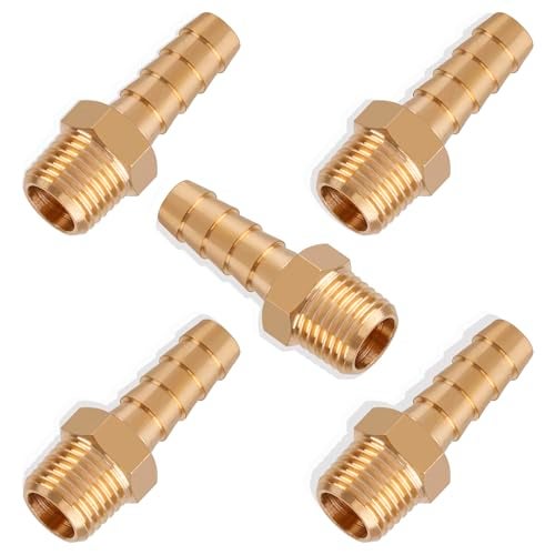 Boeray 5pcs Brass Hose Barb Fittings 5/16 Inch Barb to 1/4 Inch NPT Male Thread Air Hose Fittings Adapter Connector Water Fuel Air Line Fittings 5/16” × 1/4” NPT Brass Fittings - Image 1