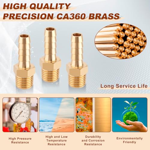 Boeray 5pcs Brass Hose Barb Fittings 5/16 Inch Barb to 1/4 Inch NPT Male Thread Air Hose Fittings Adapter Connector Water Fuel Air Line Fittings 5/16” × 1/4” NPT Brass Fittings - Image 3