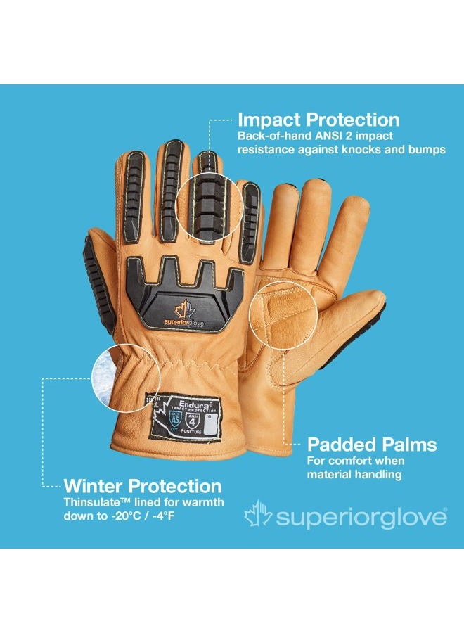 Superior Glove Goatskin Leather Winter Insulated Work Gloves - Anti-Impact Backing Hand Cut Protection - Endura Safety Gloves Oil and Water Resistant 378KGTVB (1 Pair) Size Medium - Image 3