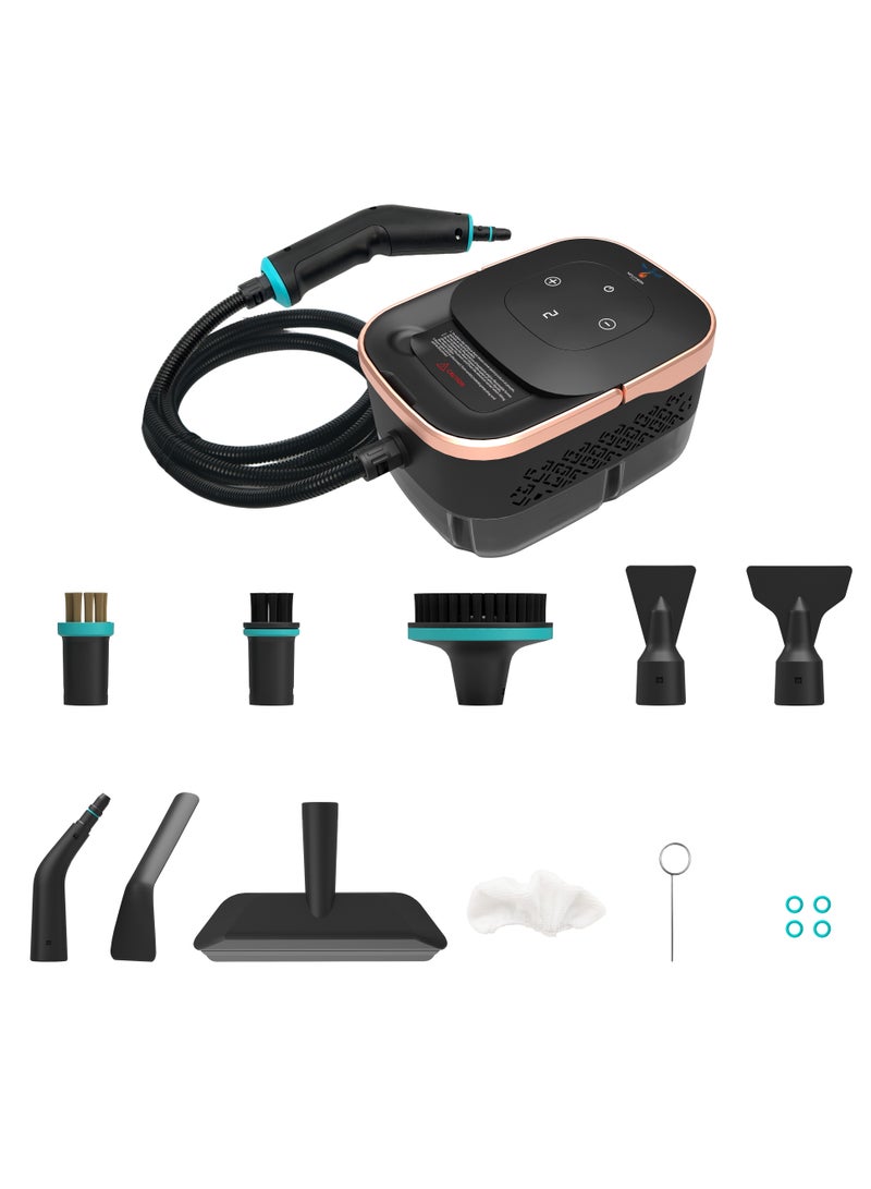 Novitson Compact Steam Cleaner, NSC-4831B, Handheld High Pressure Steamer with 8 Brush Heads for Home, Kitchen, Bathroom, Furniture & Car Detailing, Multi-Surface Cleaning, Black - Image 1
