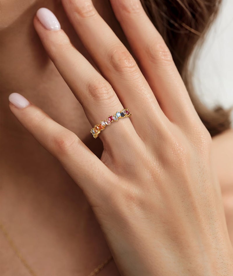 SHINYSO Rainbow Eternity Engagement Ring for Women Colorful Baguette Princess Cut Cubic Zirconia CZ Stackable Wedding Band Promise Rings Size 4-11 (Colorful,size 7) - Image 4