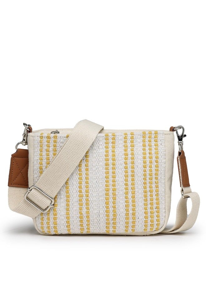 Anekaant Earth Edit Off White Mustard Striped Sling Bag for Girls | Perfect for Travel, Shopping & Everyday Outings - Image 1