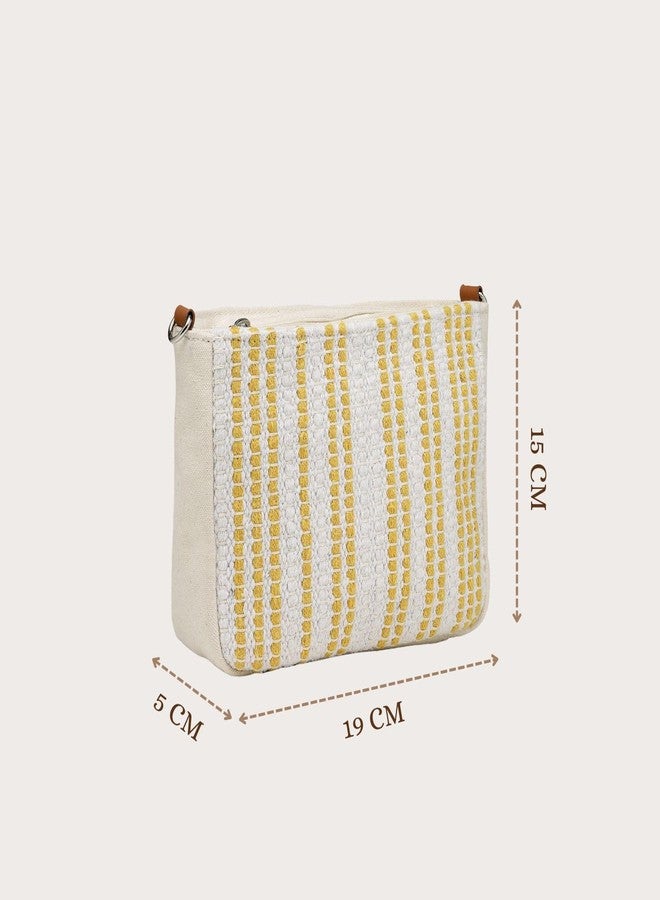 Anekaant Earth Edit Off White Mustard Striped Sling Bag for Girls | Perfect for Travel, Shopping & Everyday Outings - Image 5