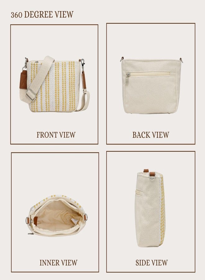 Anekaant Earth Edit Off White Mustard Striped Sling Bag for Girls | Perfect for Travel, Shopping & Everyday Outings - Image 4