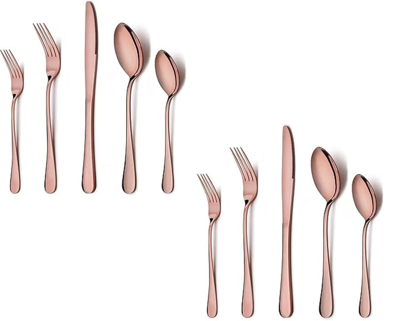 GJROAD Stainless Steel Silverware Set Includes Knife Fork and Spoon Utensils MirrorPolished Durable Flatware for Dining Rose Gold 10 - Image 1