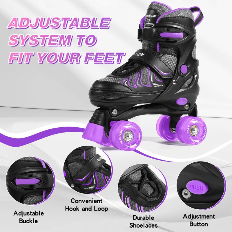 PAPAISON Roller Skates for Girls Ages 8-12, Adjustable Size Youth Women Quad Skates with Light up Wheels Indoor Outdoor - Image 2