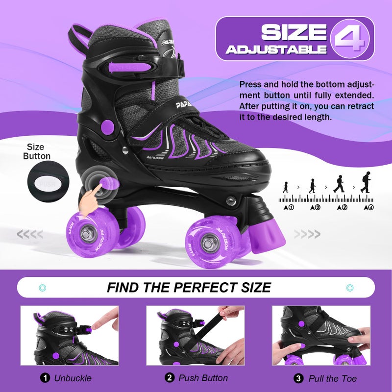 PAPAISON Roller Skates for Girls Ages 8-12, Adjustable Size Youth Women Quad Skates with Light up Wheels Indoor Outdoor - Image 3