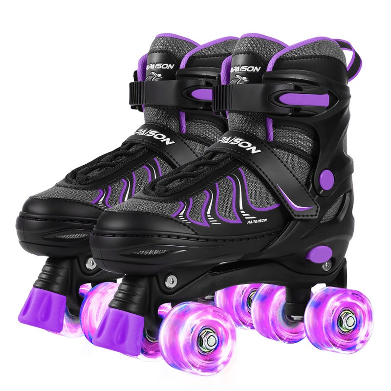 PAPAISON Roller Skates for Girls Ages 8-12, Adjustable Size Youth Women Quad Skates with Light up Wheels Indoor Outdoor - Image 1