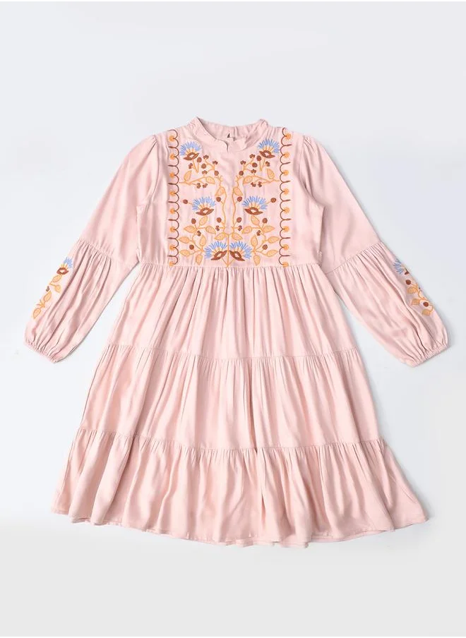 بيلا مودا Bella Moda Embroidered Tiered Knee-Length Dress