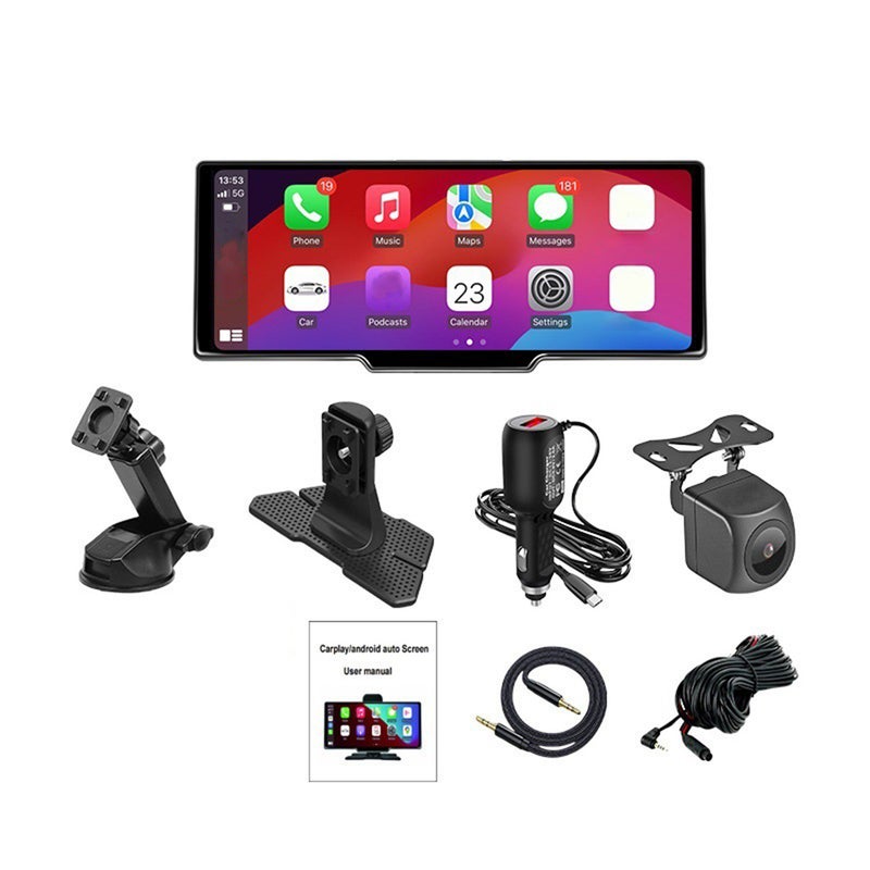 10.26-inch car mounted intelligent portable screen with wireless CarPlay, Android AUTO, 4K front and rear dashcam, 64G card - Image 1