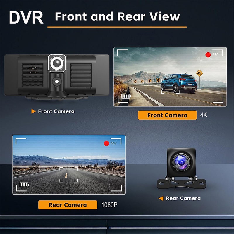10.26-inch car mounted intelligent portable screen with wireless CarPlay, Android AUTO, 4K front and rear dashcam, 64G card - Image 4