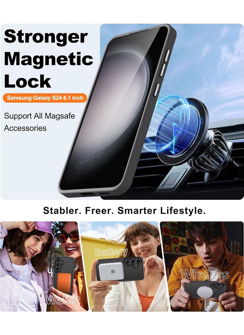 ماركة غير محددة - حافظة مغناطيسية لهاتف سامسونج جالاكسي S23 Fe متوافقة مع حافظة MagSafe ذات الحماية العسكرية ومضادة للصدمات وشفافة غير لامعة ومضادة للخدش ومضادة للصدمات (أسود) - Image 1