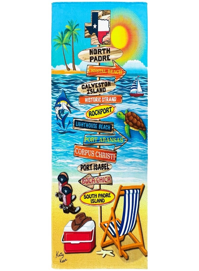 Beachland Texas Beach Towel 30 x 60 inch 100% Cotton (30" x 60", Texas Signs) - Image 1