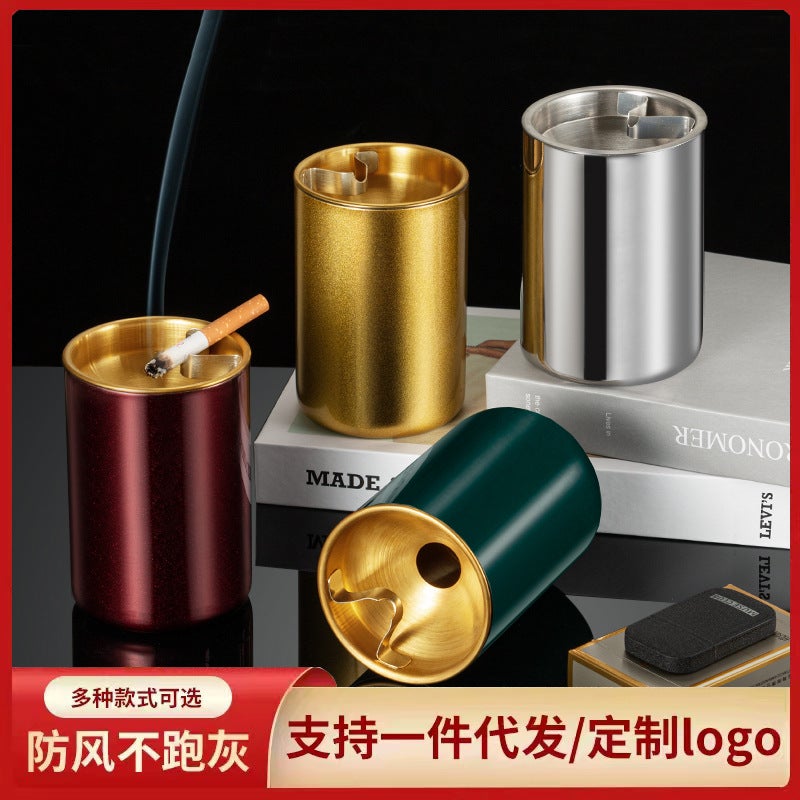 Thickened Ashtray Stainless Steel With Lid Household El Anti-Fly Ash Anti-Fall Anti-Wind Engraving Logo Advertising Gift - Image 2