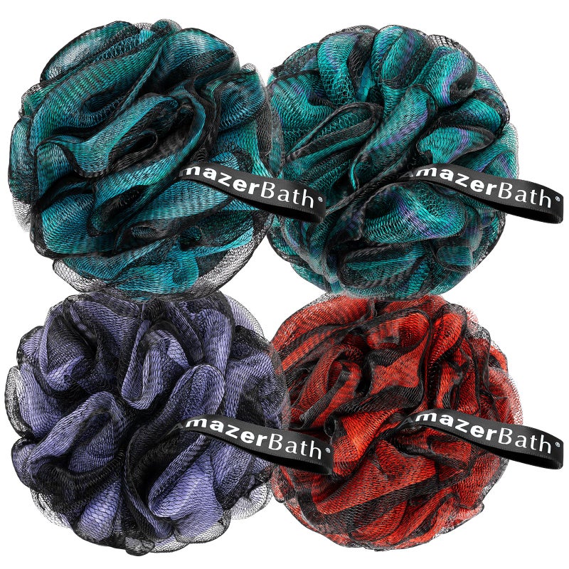 AmazerBath Charcoal Loofah Sponge, Shower Loofah 60g/PCS - Body Scrubber Loofa Set of 4 - Charcoal Blue, Green, Purple & Red, Bath Sponge for Men and Women - Image 1