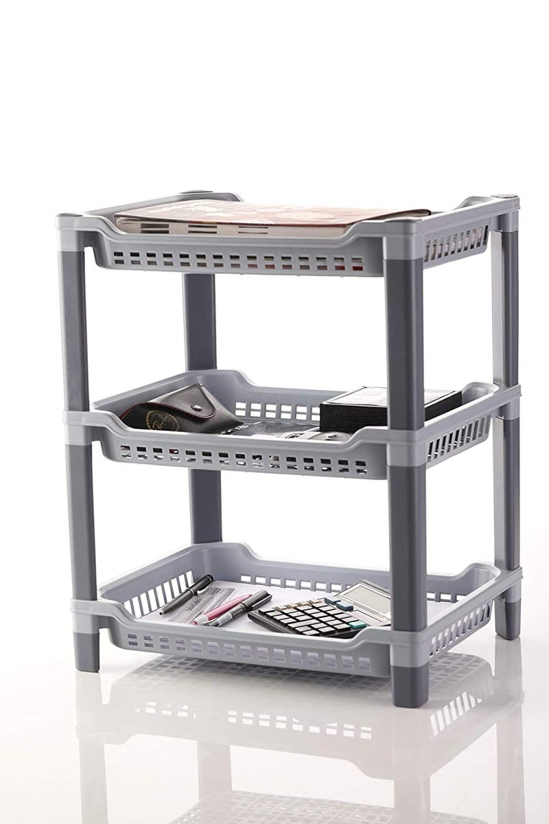 ShopoBox Multi Purpose Unbreakable Plastic Rack 3 Shelves Fruits Vegetable Storage Household Office Stand Multi Color A 3 Layer - Image 1