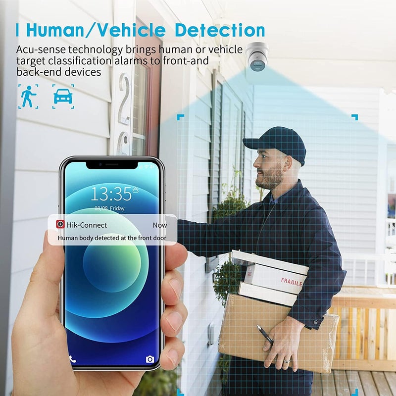 HIKVISION مسجل فيديو رقمي 4 قنوات بدقة عالية كاملة، 2 ميجابكسل كاميرتين (1 خارجية و1 داخلية) [رؤية ليلية ملونة + ميكروفون مدمج + ضوء مزدوج ذكي + كشف الحركة] + 500 جيجابايت HDD + 4 قنوات SMPS، كابل USEWELL + مجموعة BNC/DC، أبيض - Image 3