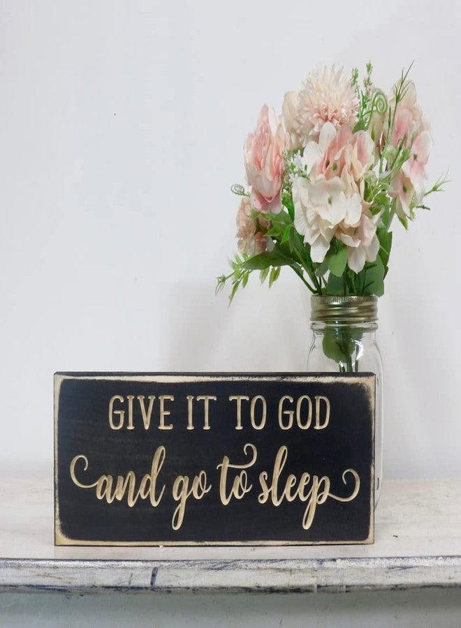 Agriism Give It to God and Go to Sleep Lightly Distressed Wood Signs Decor Wooden Signs with Sayings Wall Decoration for Home Wall Living Room Bedroom 4x16 inch(10x40 cm) - Image 1