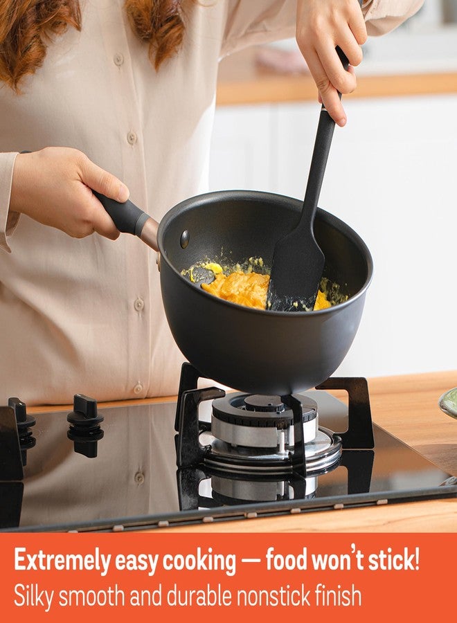 ماير قدر ماير غير لاصق مقاس 8.5 بوصة، قدر صغير مستدير متوافق مع المواقد الحثية، قدر صلصة غير لاصق مطلي بالأكسدة الصلبة، آمن للاستخدام في غسالة الأطباق والفرن، لون أسود مطفي مع مقابض سيليكون، من سلسلة أواني الطهي أكسنت - Image 5