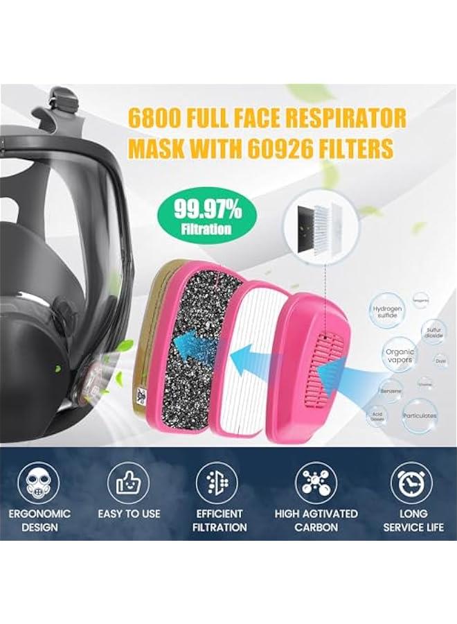 Arabest Full Face Respirator Mask with Filters, Reusable Anti-fog Gas Mask with 60926 Activated Carbon Filters Against Dust Organic Vapor, Ideal for Painting, Polishing, Welding, Sanding, Woodworking  - Image 2