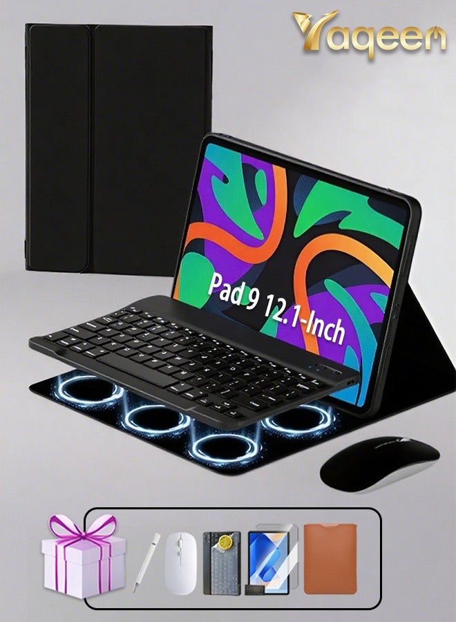 حافظة لجهاز Honor Pad 9 مقاس 12.1 بوصة، حافظة لوحة مفاتيح بلوتوث قابلة للفصل ومقاومة للسقوط والصدمات، غطاء Pad 9 مع فتحة قلم مدمجة / غطاء قلاب ذكي مع خاصية الاستيقاظ / مجموعة هدايا بقيمة 89 درهمًا إماراتيًا مع واقي شاشة / واقي لوحة مفاتيح / قلم كتابة / حافظة جلدية - أسود - Image 1