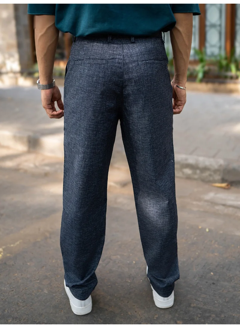 مانياك بنطلون مانياك كوري بقماش أزرق سادة منسوج