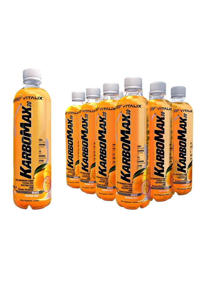 فيتاليكس كاربومكس 30 - مشروب كربوهيدرات سريع يحتوي على 30 جم كربوهيدرات، 1000 مجم كرياتين HCL، 1 جم HMB، 880 مجم إلكتروليتات، فيتامينات ب، بدون سكر، 500 مل (صندوق كامل يحتوي على 12 زجاجة، بنكهة مانجو وباشن فروت) - Image 1