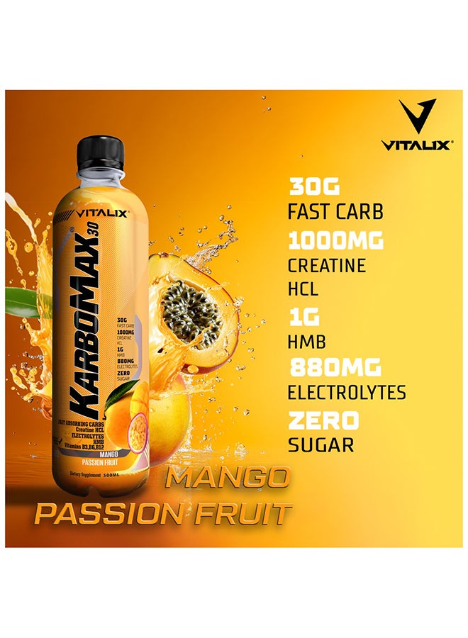 فيتاليكس كاربومكس 30 - مشروب كربوهيدرات سريع يحتوي على 30 جم كربوهيدرات، 1000 مجم كرياتين HCL، 1 جم HMB، 880 مجم إلكتروليتات، فيتامينات ب، بدون سكر، 500 مل (صندوق كامل يحتوي على 12 زجاجة، بنكهة مانجو وباشن فروت) - Image 5