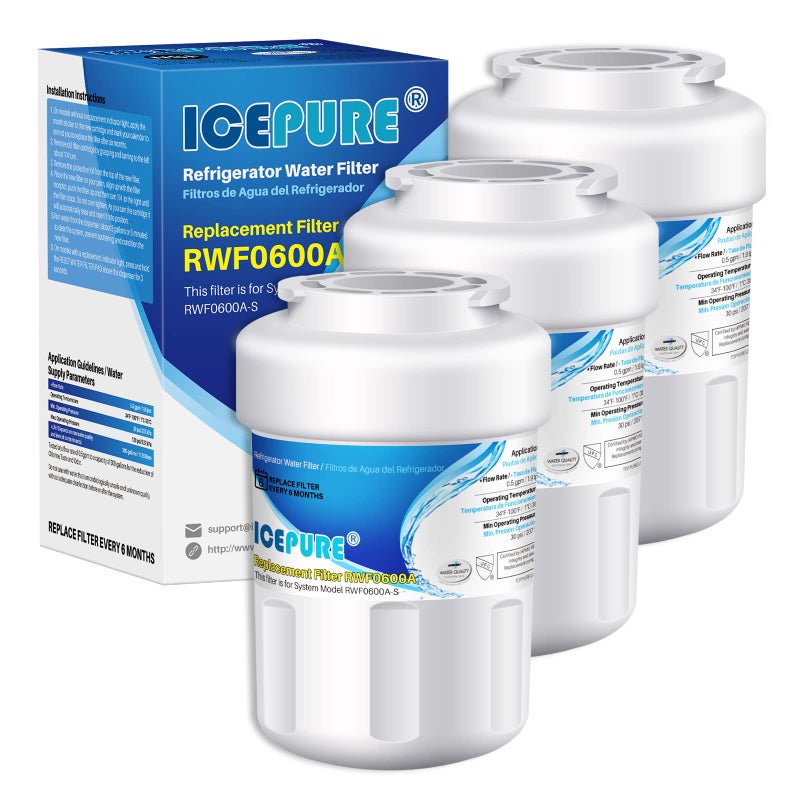 ICEPURE فلتر مياه الثلاجة Icepure Rwf0600A متوافق مع Ge Mwf Mwfint Mwfa Hdx Fmg-1 Gse25Gshecss 46-9991 Gsh25Jsddss Gshs6Lgbbhss Pc75009 Rwf1060 Gshs6Hgdbcss 197D6321P006 3 عبوات - Image 1