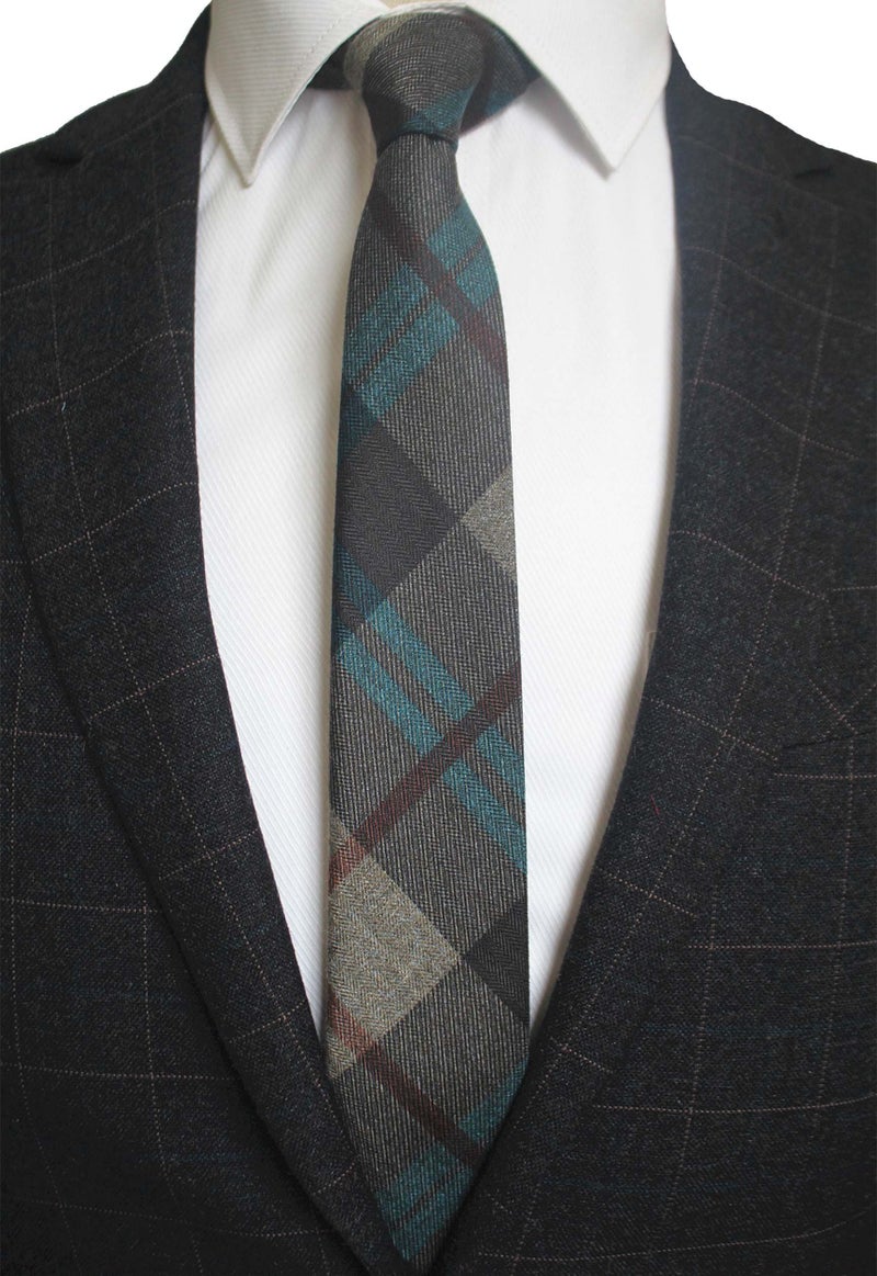 JEMYGINS 2.4" Mens Cotton Skinny Tie Plaid Striped Cashmere Wool Necktie (22) - Image 2