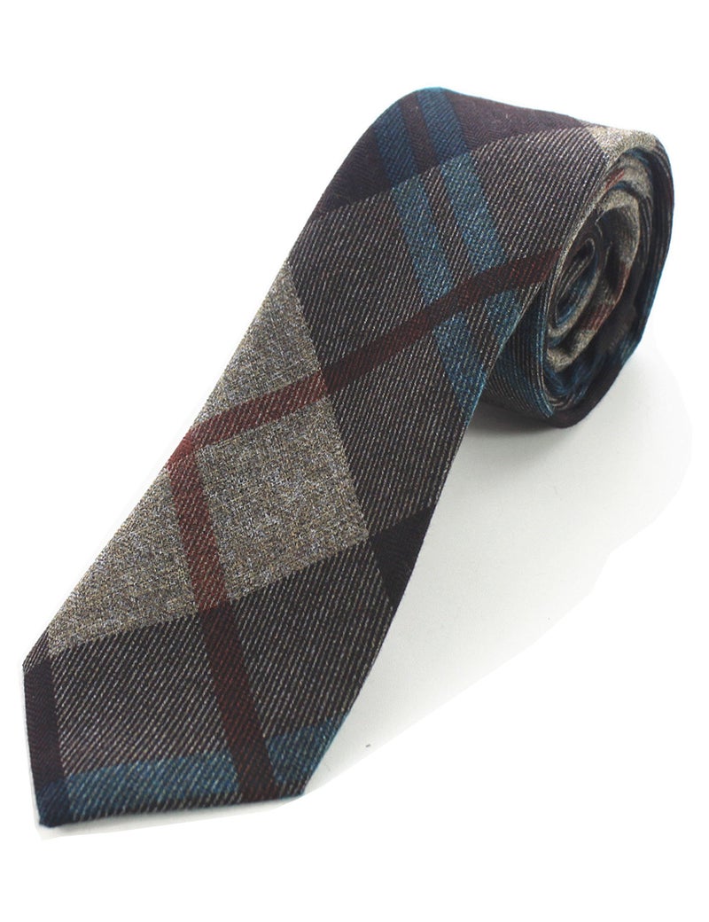 JEMYGINS 2.4" Mens Cotton Skinny Tie Plaid Striped Cashmere Wool Necktie (22) - Image 1