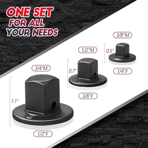 ColumPRO 3PCS Low Profile Impact Socket Adapter Set CRMO Steel HeavyDuty Impact Grade Convertor 34 M to 12 F 12 M to 38 F 38 M to 14 F - Image 3