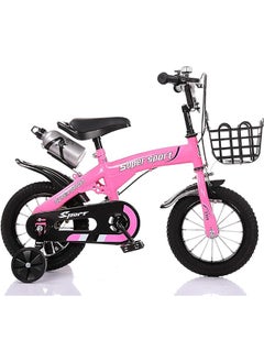 ZHITONG 18 Inch Kids Bike with Training Wheels, Water Bottle, Dual Suspension, Carbon Steel Frame – Pink Bicycle for Girls Ages 5-7, Lightweight, with 12" Pneumatic Tires
