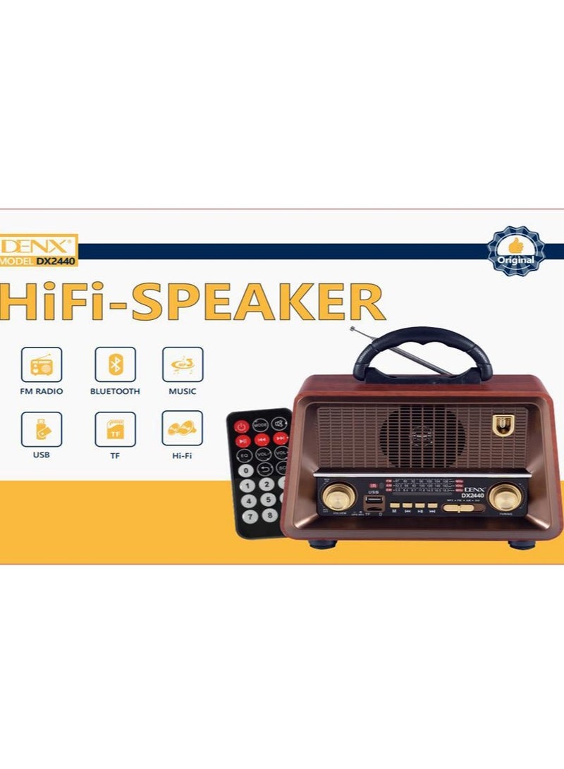 Denx Rechargeable HI-FI Radio with Remote Control, Large Capacity Battery, Portable, Retro Style FM Radio, Support Bluetooth DX2440  - Image 4