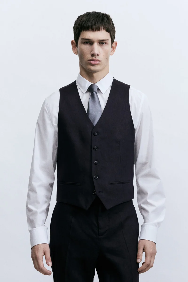 اتش اند ام Slim Fit Linen suit waistcoat