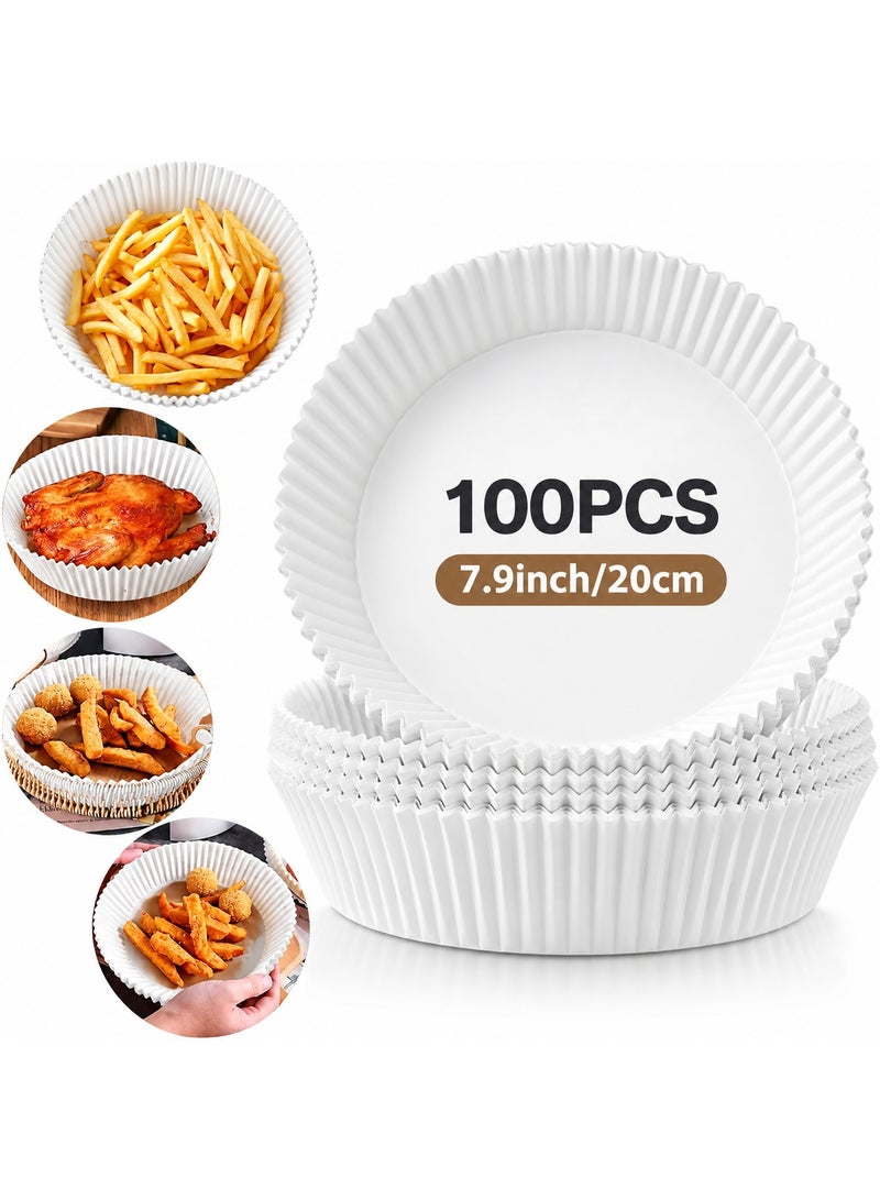 MOMENT Air Fryer Paper Liners 100 Pcs, Round 20 cm Disposable Non-Stick Parchment Liners for Baking, Roasting & Microwave – White - Image 1
