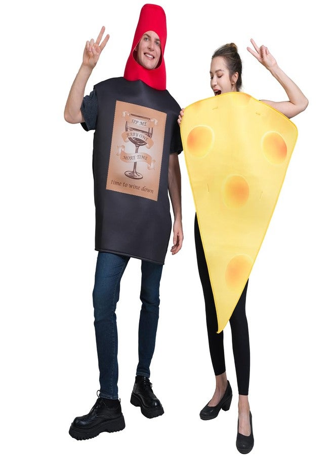 DSplay 2pcs Adult Couple Cheese Red Wine Costume Role Play Funny Food Costumes, Red Yellow - Image 1